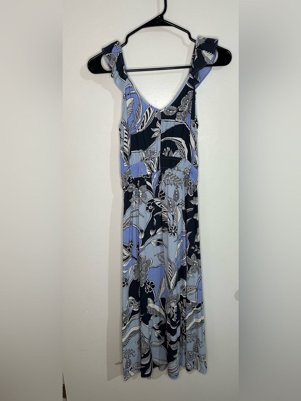 LOFT Light Blue and Navy Floral Midi Dress